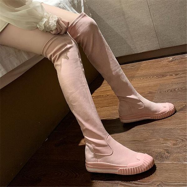 

colorful slim over the knee high stretch fabric women boots female fashion flock thigh high sock long boots botas mujer, Black