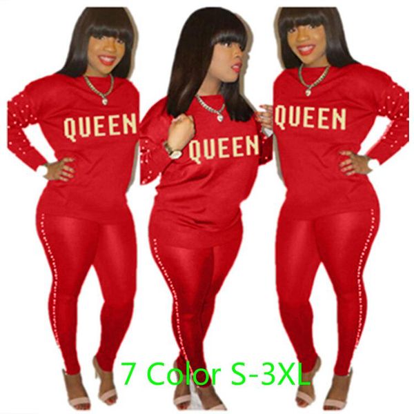 

Winter women two piece outfit de igner track uit bead queen print long leeve pant 2 piece et burgundy red blue gray 3xl