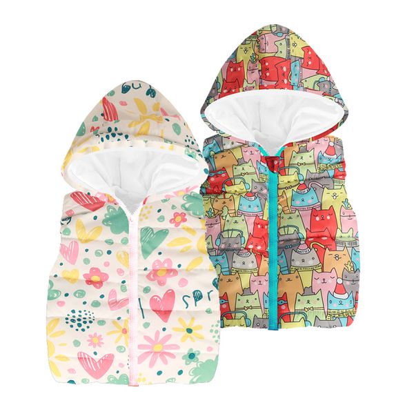 

autumn winter baby girls vest cat/floral waistcoats kids cartoon sleeveless jackets for girls warm coat baby cotton padded vests, Blue