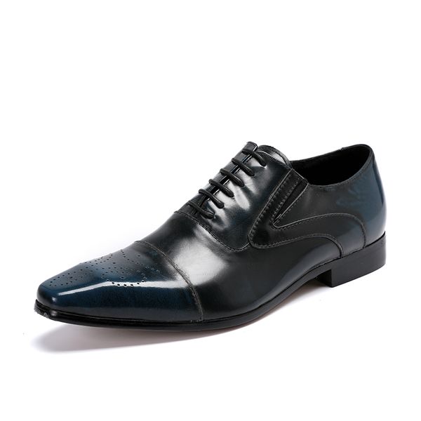 

batzuzhi 2018 handmade genuine leather men dress shoes lace-up wedding party office blue formal oxfords male footwear, eu38-46, Black