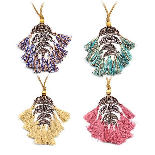 

4 цвета столкновения этнических чешского полумесяца слоистых кисточек кулон ожерелья цепи свитер ожерелье женщина ну вечеринку аксессуары, Silver