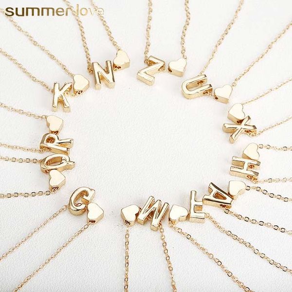 

26 intial letter alphabet heart pendant necklace for women gold color a-z alphabet necklace chain fashion jewelry gift, Silver