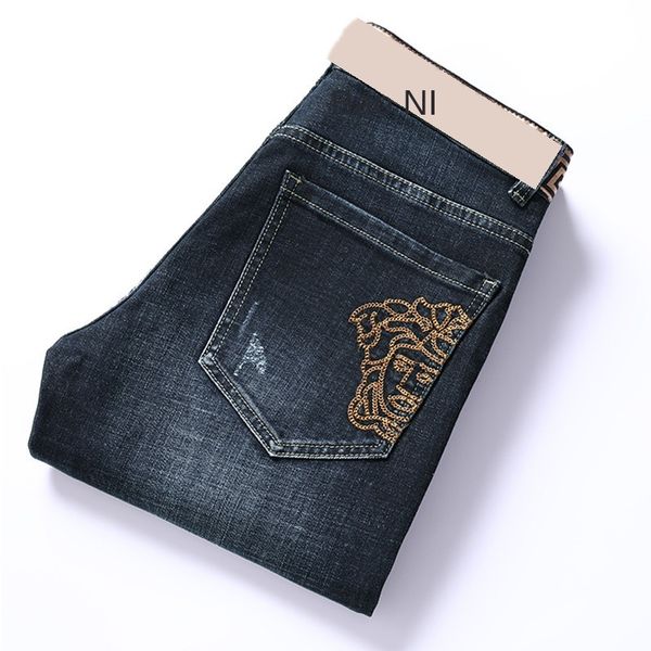 

mens designer dusha season high-end jeans half-face embroidery fashion, Blue