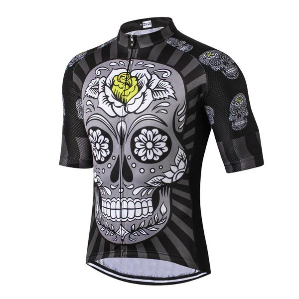 

skull printing cycling jerseys men mtb bicycle shirts breathable riding clothing summer biking clothes anti sweat bike, Black;red