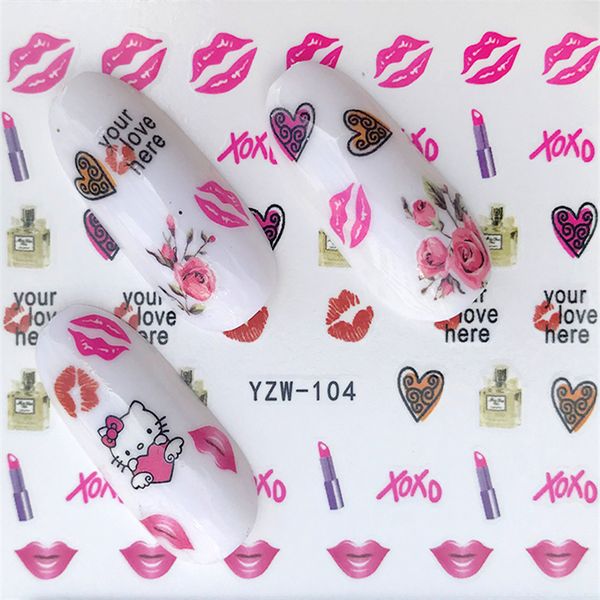 

1 листов валентина красочные наклейки для украшения искусства ногтя красная роза помада передача воды наклейки, Black