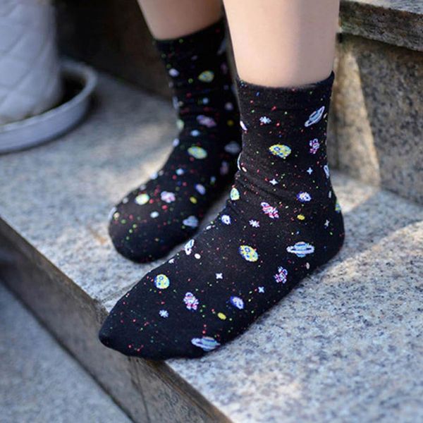 

cotton women space astronaut planet socks korean women's summer fashion socks universe novelty short funny sokken, Black;white