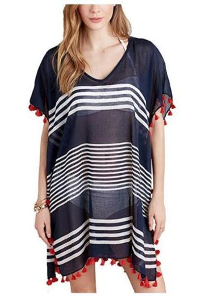 

chiffon bikini cover up beachwear tassel beach cover up ladies swimwear lace kaftan loose short summer shirtdress, Blue;gray