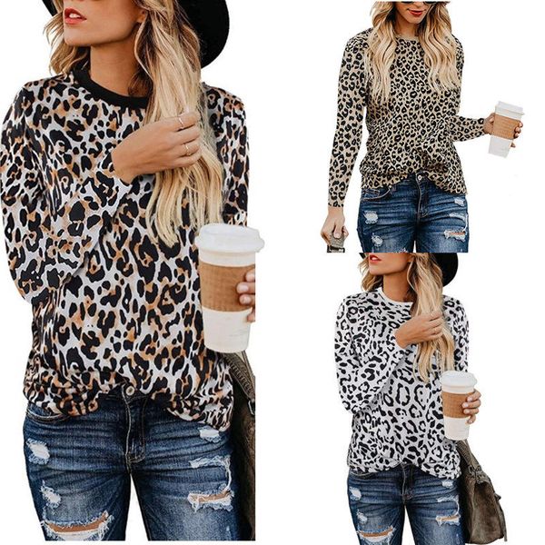 

long sleeve leopard print t shirts round neck shirt hoodie for women clothes drop ship 220236, White