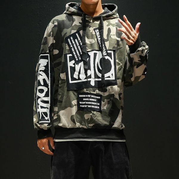 

dropshipping 2019 autumn mens streetwear hip-hop hooded cotton sweatshirt men patchwork sweatshirt letter casual male pullover, Black