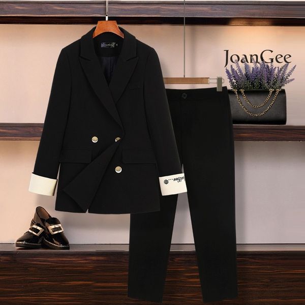 

women's suit autumn and winter slim high-end professional wear elastic waist trousers suit two-piece large size women's clothing, White;black