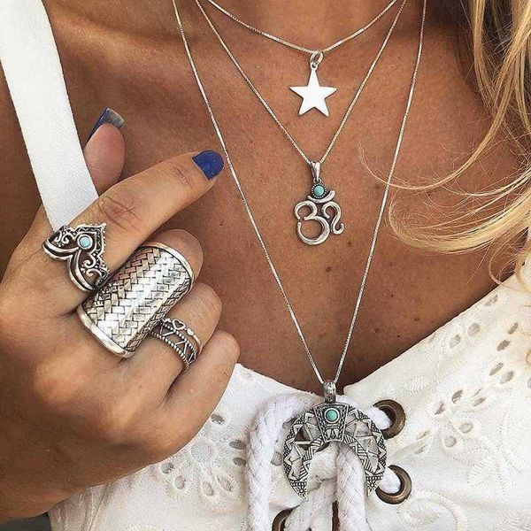 

2020 fashion moon star pendant necklace moon crystal choker necklaces women holiday beach statement boho jewelry, Silver