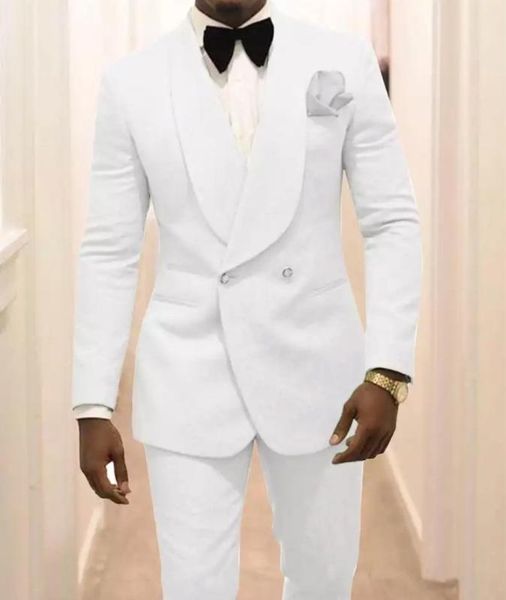 

handsome shawl lapel white double breasted men suits groomsmen tuxedos man wedding suit men's formal prom wear jacket+pants, White;black