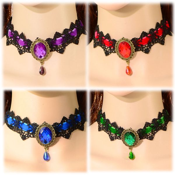 

new fashion women's chokers necklace lace victorian steampunk style gothic collar statement necklace jewelry collier 4 colors, Golden;silver