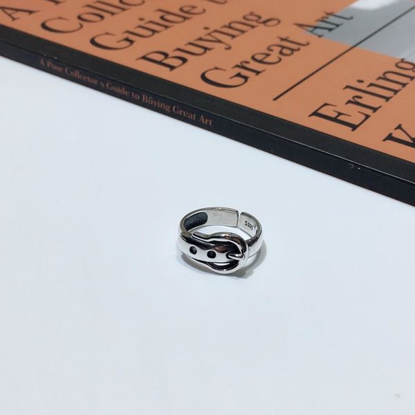 

cluster rings vintage s925 sterling thai silver 925 original open ended resizable weird and funny belt shape charm retro ring, Golden;silver