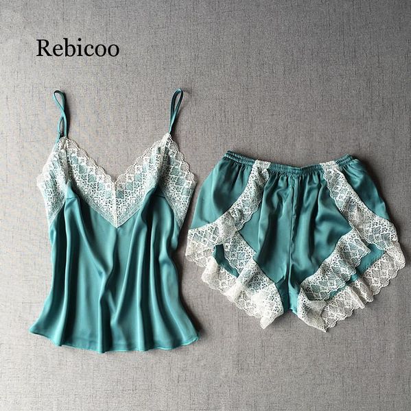 

summer new lace women pajama set v-neck spaghetti strap female sleepwear, Black;red