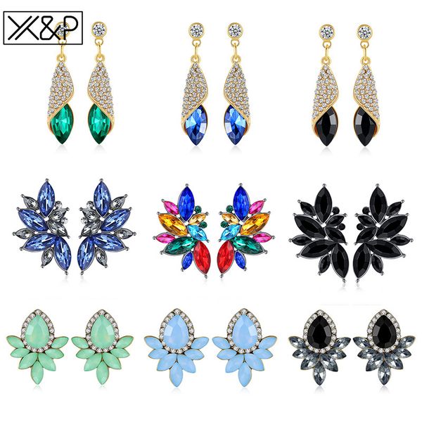 

x&pnew korean fashion long crystal stud earring for women statement classic geometric earrings 2019 fine jewelry accessorie gift, Golden;silver