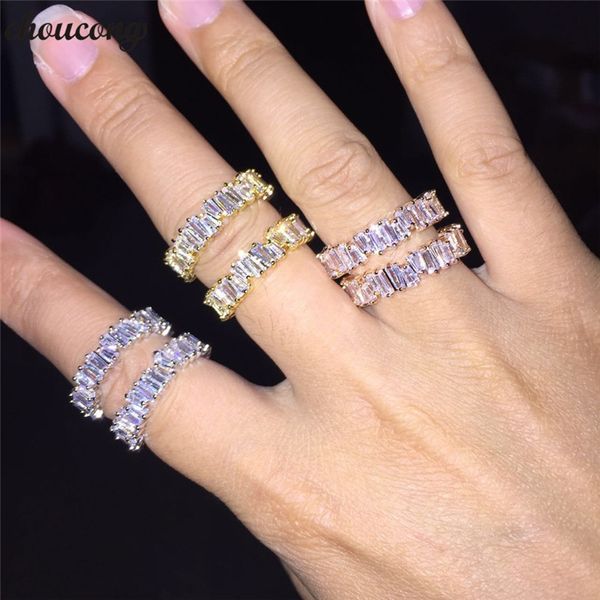 

vecalon 3 цвета багет кольцо стерлингового серебра 925 бриллиант заявление партии обручальное кольцо кольца для женщин мужчин палец ювелирны, Slivery;golden