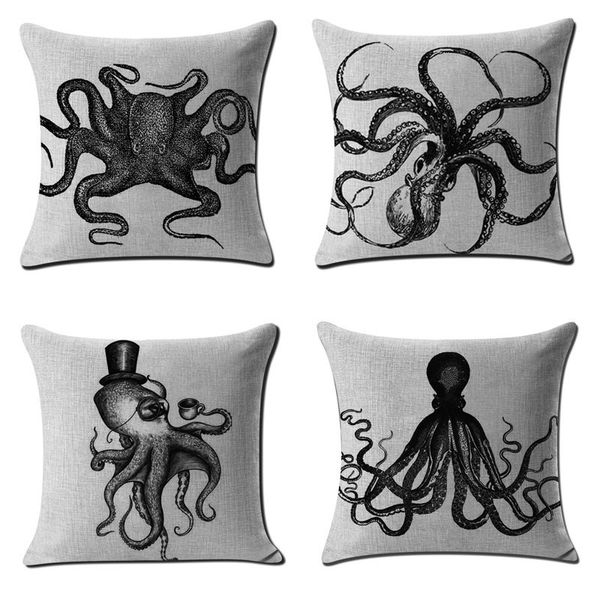 

бросьте наволочку 18 x 18 дюймов океанская тема морская жизнь хлопок белье бросьте наволочку осьминог домашний офис декоративная наволочка