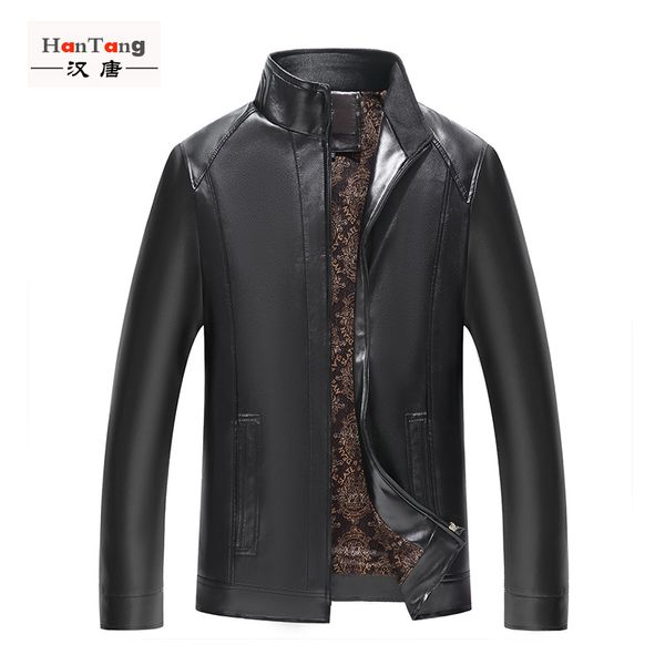 

2018 new style middle-aged plus velvet stand collar men's leather coat casual arena men locomotive leather coat manufacturers wh, Black