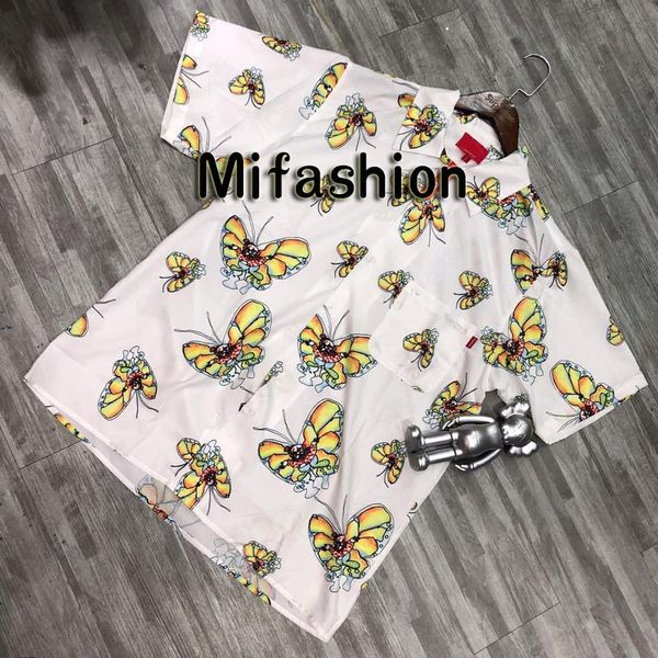 

2019 Spring Summer Fashion Luxury American Box Logo All Over Butterfly Print Blouse Europe Men Clothing Streetwear Women Tee Casual Shirt
