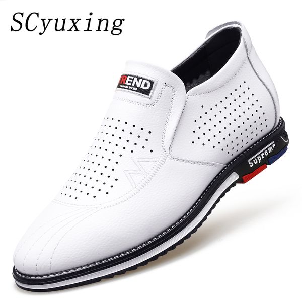 

2020 man cowhide leather shoes soft sole man height increasing casual lether inner increase 3cm summer cow leather shoes, Black