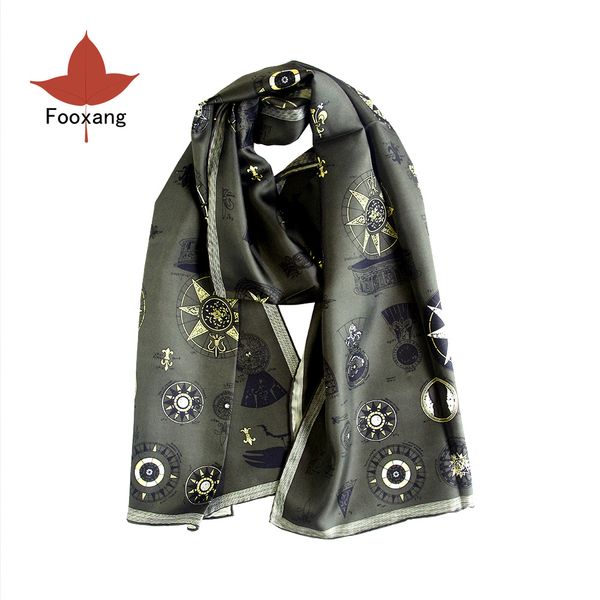 

fooxang 100% silk long scarf men/women silk bandana fleur-de-lis handrolled hijabs vintage style shawls wraps couple's gift