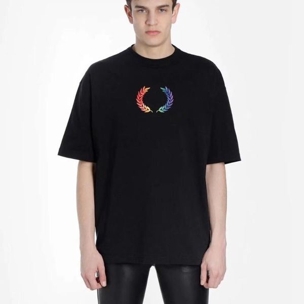 

18fw blcg rainbow wheat tee fashion letter printed breathable t-shirt casual loose crewneck street couple t-shirt hftttx111, White;black