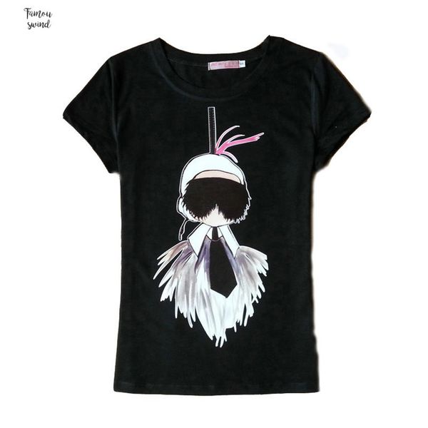 

black summer tshirt style fashion short sleeve t shirt women o neck print lady cartoon print tee 2019 white