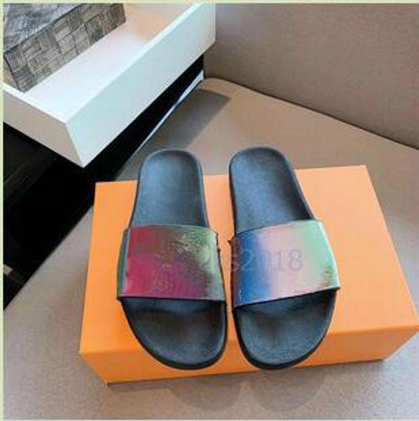 

2019 luxury designer flip flops mens womens summer sandals beach slide slippers ladies sandali firmati da donna shoes classic laser colorful, Black