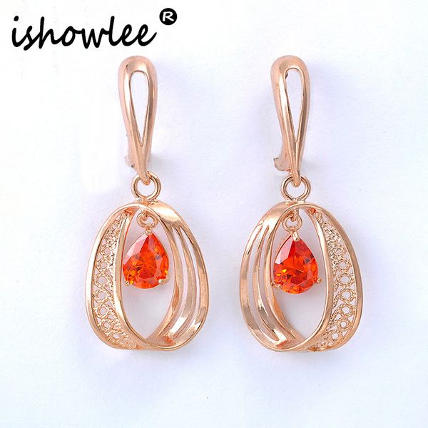 

ishowlee gold 585 red zircon hollow out dangling earrings with stones korean wedding unusual women's earrings luxe jewelry esp60, Silver