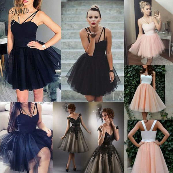 

women bridesmaid short tulle tutu dresses party ball prom gown mesh stitching sling high waist solid short dress, Black;gray