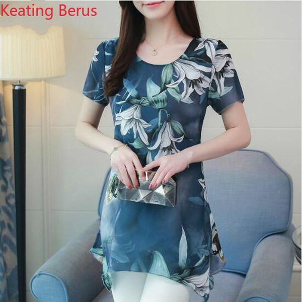 

fashion plus size chiffon women blouse shirt short sleeve summer print chiffon blouse shirt clothing blusas 1319-3, White