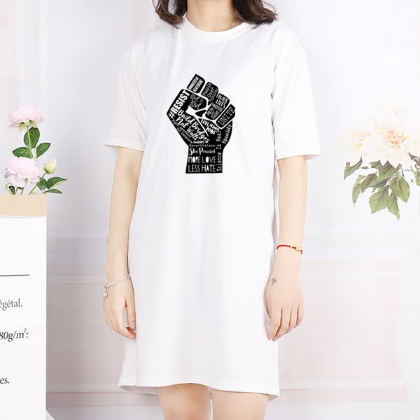 

women's t-shirts 2020 new womens fist of protest print crew neck t-shirt casual women breathable dress style tee white color size -4xl