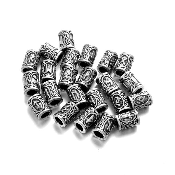 

24pcs/set viking runes tube spacer beads charms for beards or hair tiwaz tyr sol rune odal futhark rune necklace bracelet diy