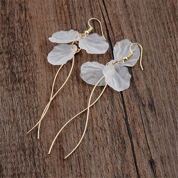 

korean white petal acrylic earrings long statement s shape metal rod tassel earrings for women fashion jewelry gifts, Silver