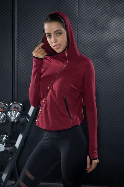 

manufacturers direct selling winter europe and america outdoor running sports clothing long-sleeved coat casual short zipper hoo, Black;red
