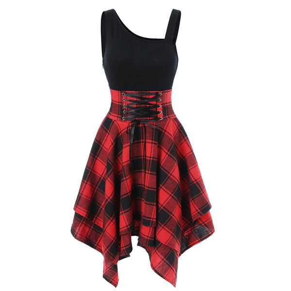 womens red tartan dress