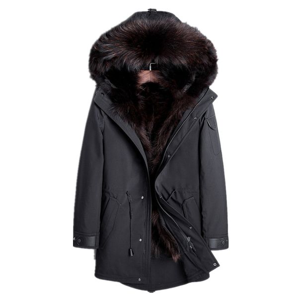 

real fur coat winter jacket men real raccoon fur parka men streetwear long coats warm parkas plus size 5xl winterjas heren y1806, Black