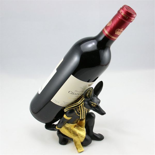 Venda imperdível Resina Anubis God Wine Rack Melhor Suporte para Garrafa de Vinho Animal Cão Egípcio God Wine Stand Acessórios Home Bar Decoração