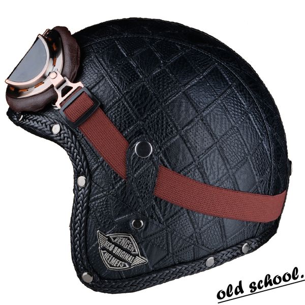 

motorcycle retro helmet vintage leather pu jet open face helmet cascos