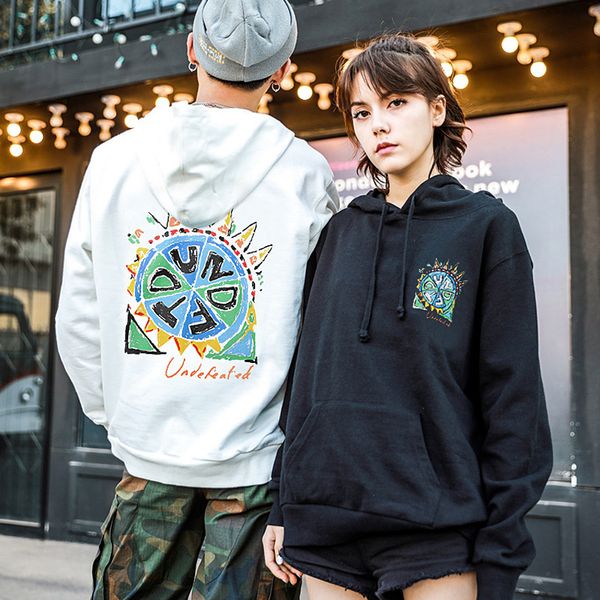 

undefeated mens designer hoodie american trend brand skateboard sweatshirt cotton color print street casual couple sweatshirts, Black