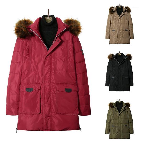 

casual long male outerwear mens designer winter coats loose long sleeve hooded teenager thick parkas jackets, Black