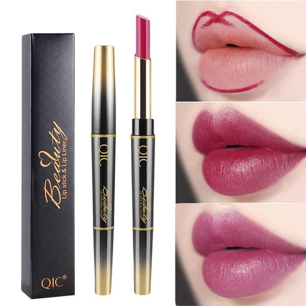 

qic matte lipstick wateproof double ended long lasting lipsticks brand lip makeup cosmetics nude dark red lips liner pencil