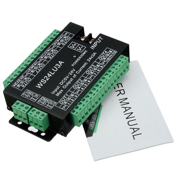 WS24LU3A Controller LED DMX 24CH Decodificatore DMX 512 Modulo striscia LED RGB Nodo di scarico 24x3A