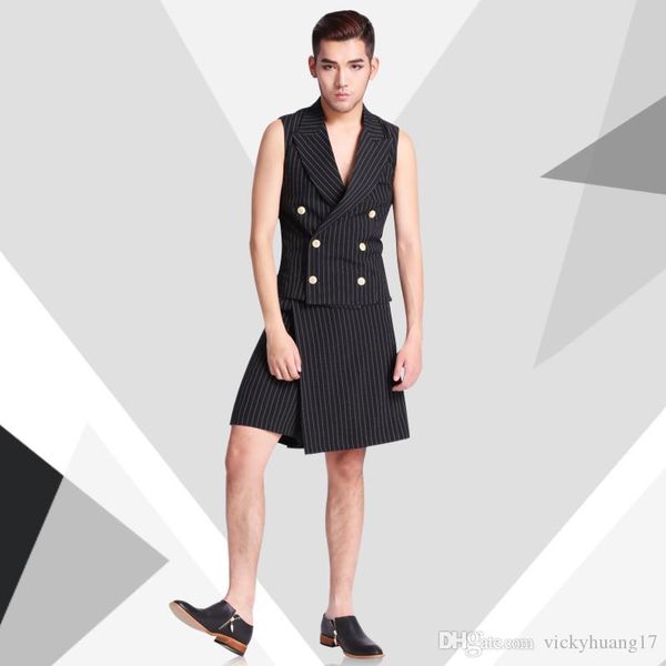 

2019 прилив весна мужская сценическое шоу жилет европейская и американская мода мужская полосатый жилет костюм устанавливает певица костюмы, Black;white