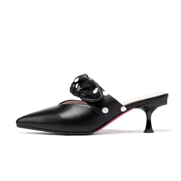 

egonery shoes women summer fashion sweet high thin heels women slipper outside bowtie pointed toe shallow ladies shoes cu01, Black