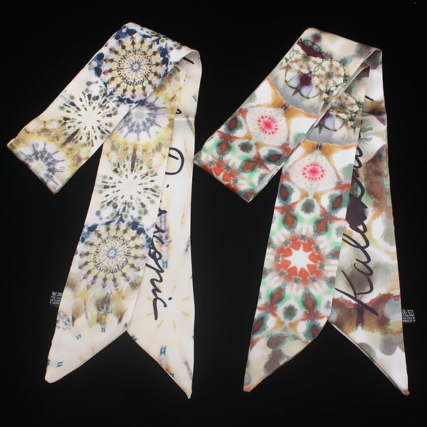 

2019 new small sunflowers tarot ribbon scarf female scarf tied bag handle ribbon hair band scarf shawl, Blue;gray