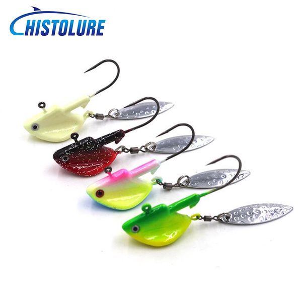 

2pcs/pack 7g/10/14g/21g fishing jig head hooks with spinner metal spoon fish hook soft bait hook fishing tackle lead head lure