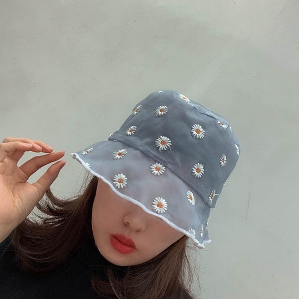 

крышки 3шт / lot корея чистая пряжа daisy короткие обрезные рыбака hat цветочные кружева края sun для женщин отдыха ежедневных поездок скуп, Blue;gray
