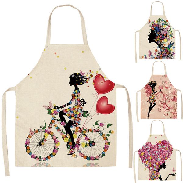 

aprons 1pcs cotton linen flower butterfly girl printed kitchen for women home cooking baking waist bib pinafore 53*65cm kids